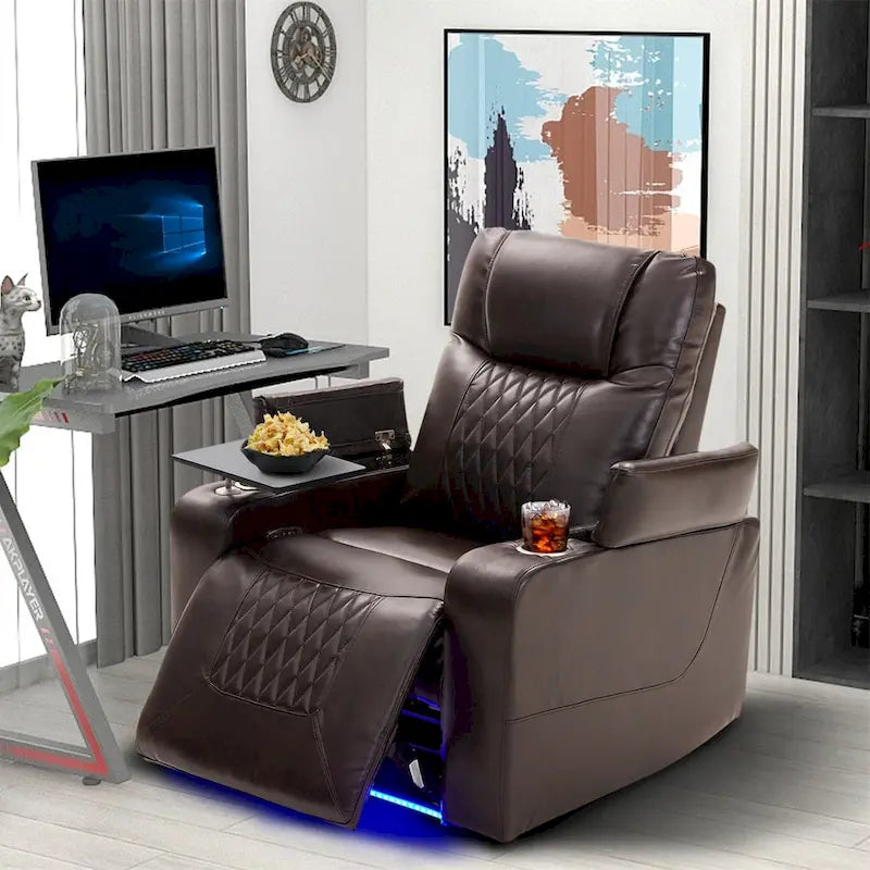 Relaxliege aus PU-Leder mit Motor, USB-Anschluss und drehbarer Ablage