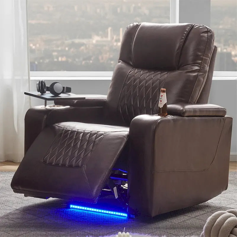 Relaxliege aus PU-Leder mit Motor, USB-Anschluss und drehbarer Ablage