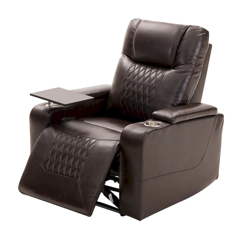 Relaxliege aus PU-Leder mit Motor, USB-Anschluss und drehbarer Ablage