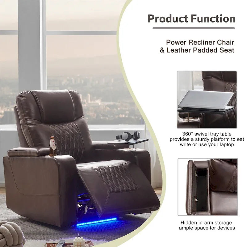 Relaxliege aus PU-Leder mit Motor, USB-Anschluss und drehbarer Ablage