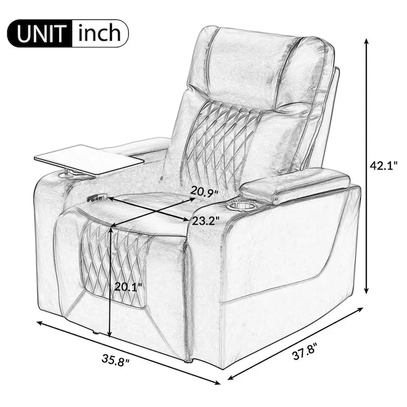 Relaxliege aus PU-Leder mit Motor, USB-Anschluss und drehbarer Ablage