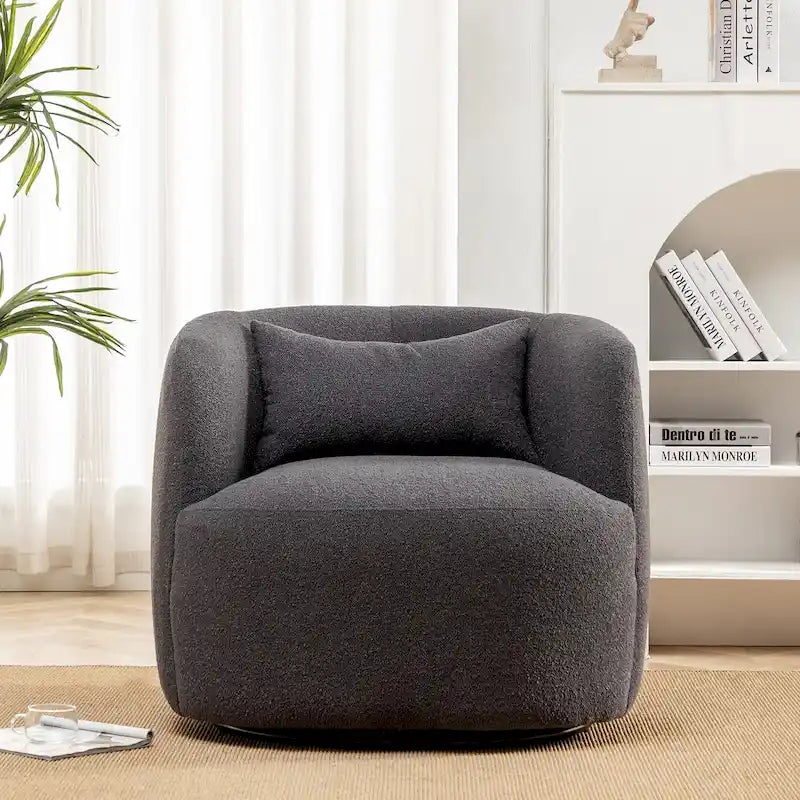34 Zoll Poly-Mischgewebe Bouclé-Stoff Polsterdrehsessel