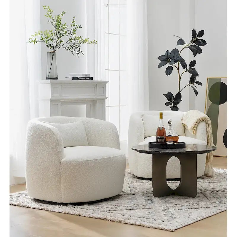 KINWELL 34 Poly Blend Boucle Fabric Upholstered Swivel Armchair