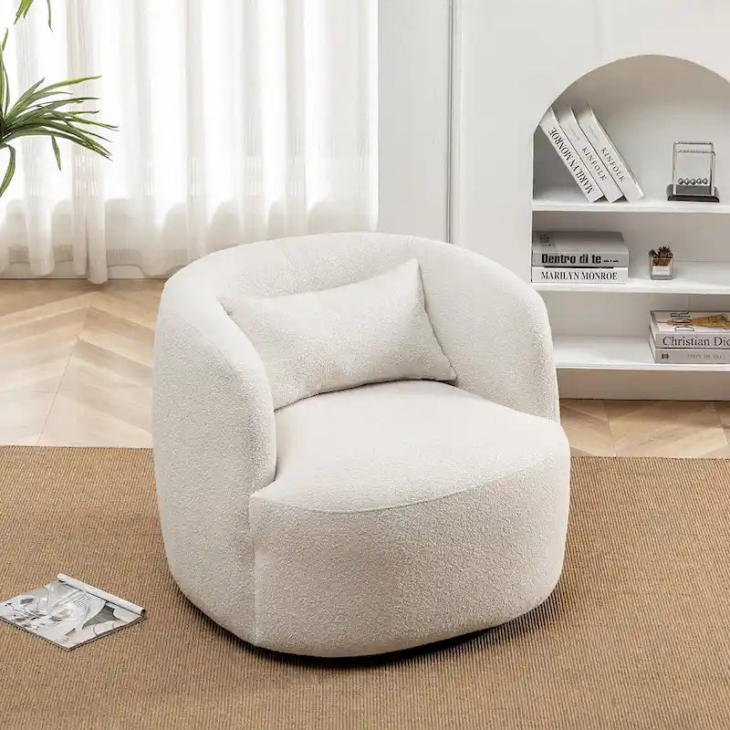 34 Zoll Poly-Mischgewebe Bouclé-Stoff Polsterdrehsessel