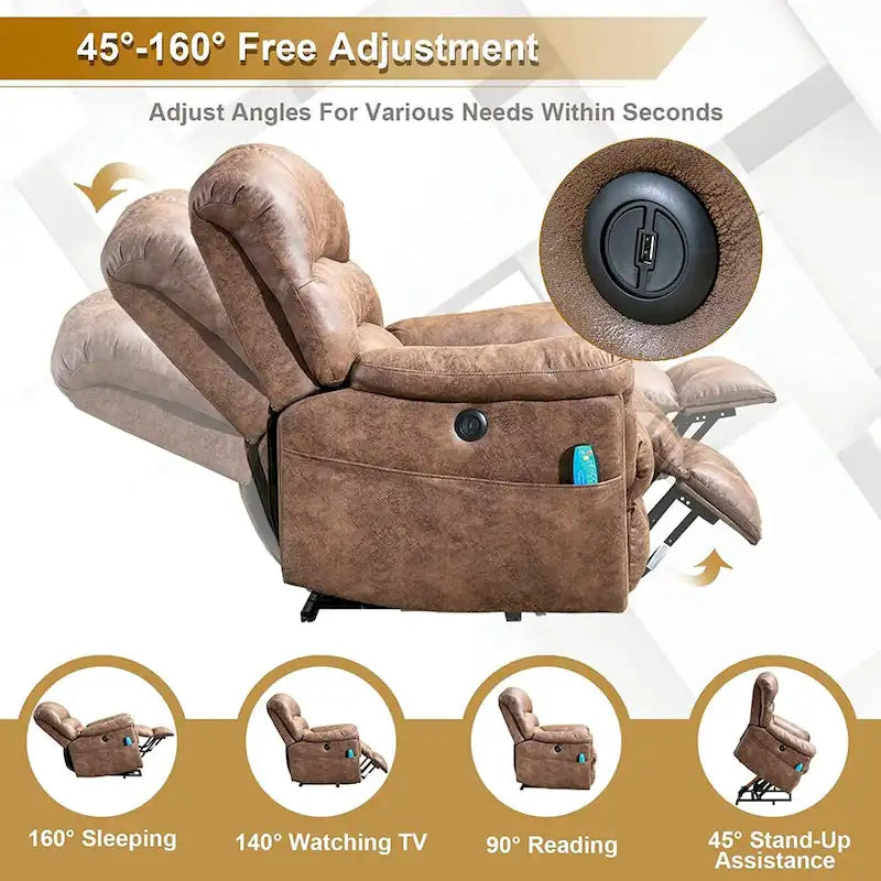 42 Zoll breiter, extragroßer Power-Lift-Sessel mit Massage und Heizung