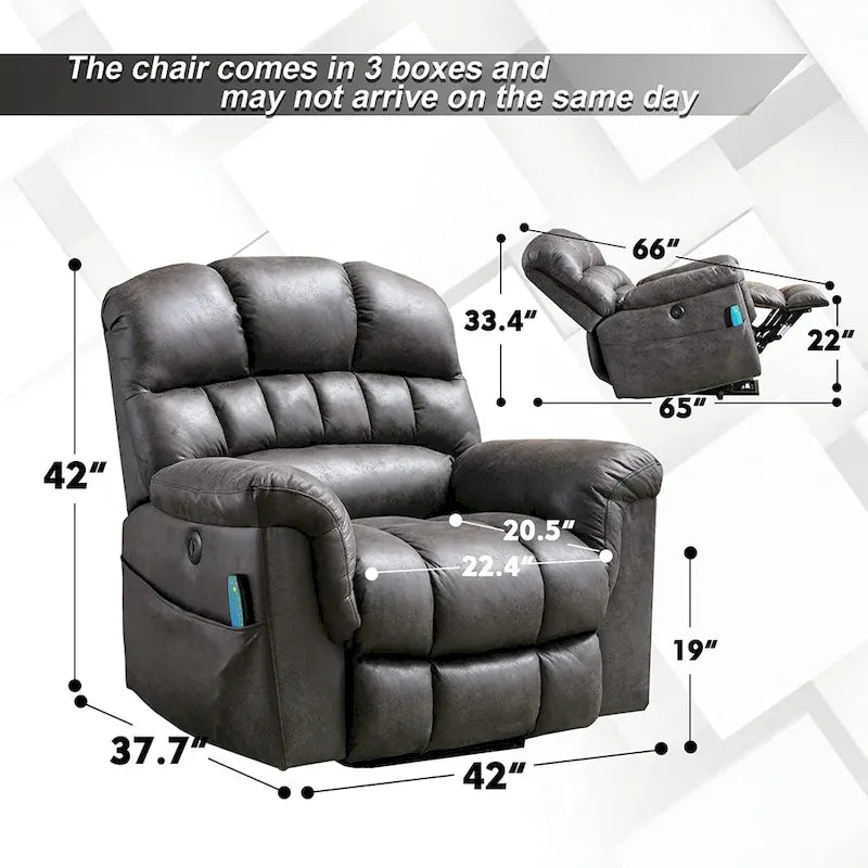 42 Zoll breiter, extragroßer Power-Lift-Sessel mit Massage und Heizung
