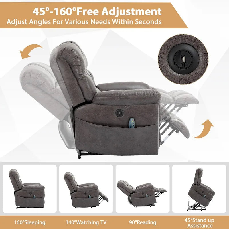 42 Zoll breiter, extragroßer Power-Lift-Sessel mit Massage und Heizung