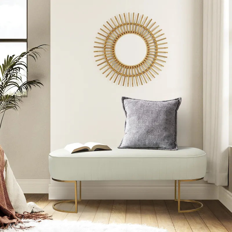 48 Zoll breite gepolsterte Sitzbank mit Metallbeinen in Gold