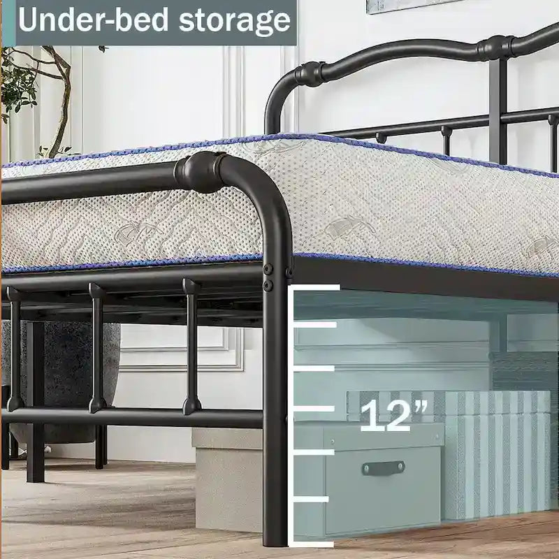 Hochbelastbarer Bettrahmen mit Anti-Wobble-Funktion und gewelltem Kunst-Kopfteil