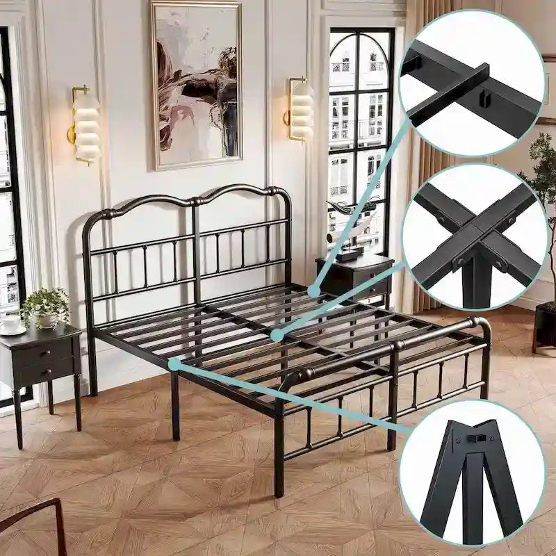 Hochbelastbarer Bettrahmen mit Anti-Wobble-Funktion und gewelltem Kunst-Kopfteil