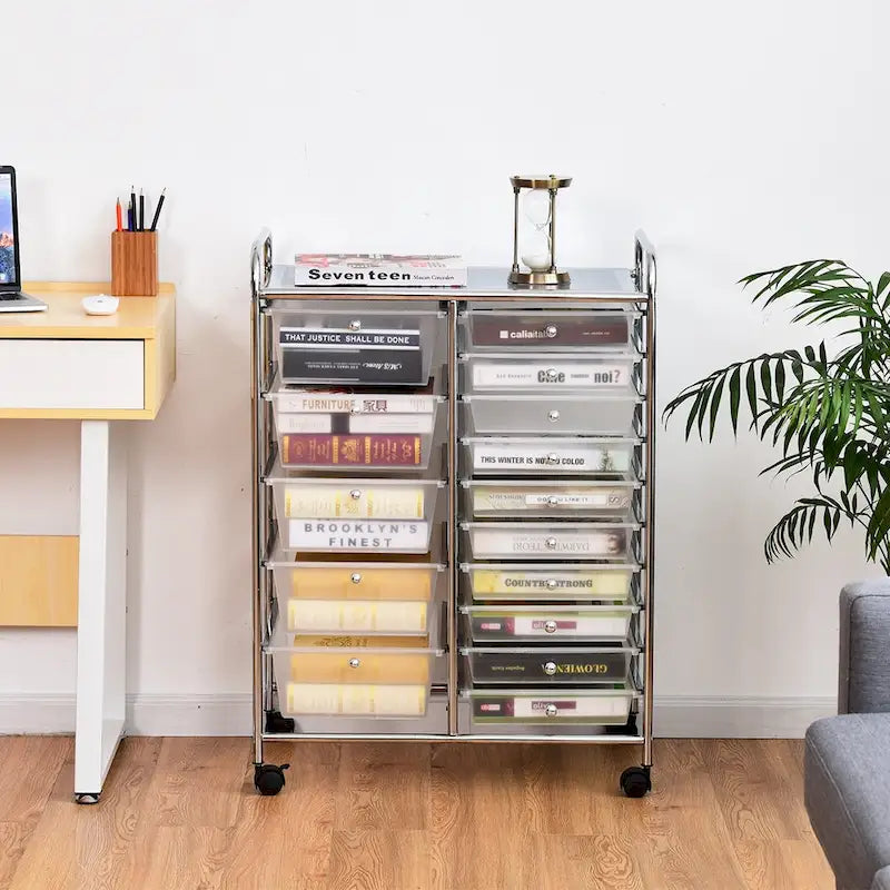 15-drawer Utility Organizer Rolling Cart with Wheels