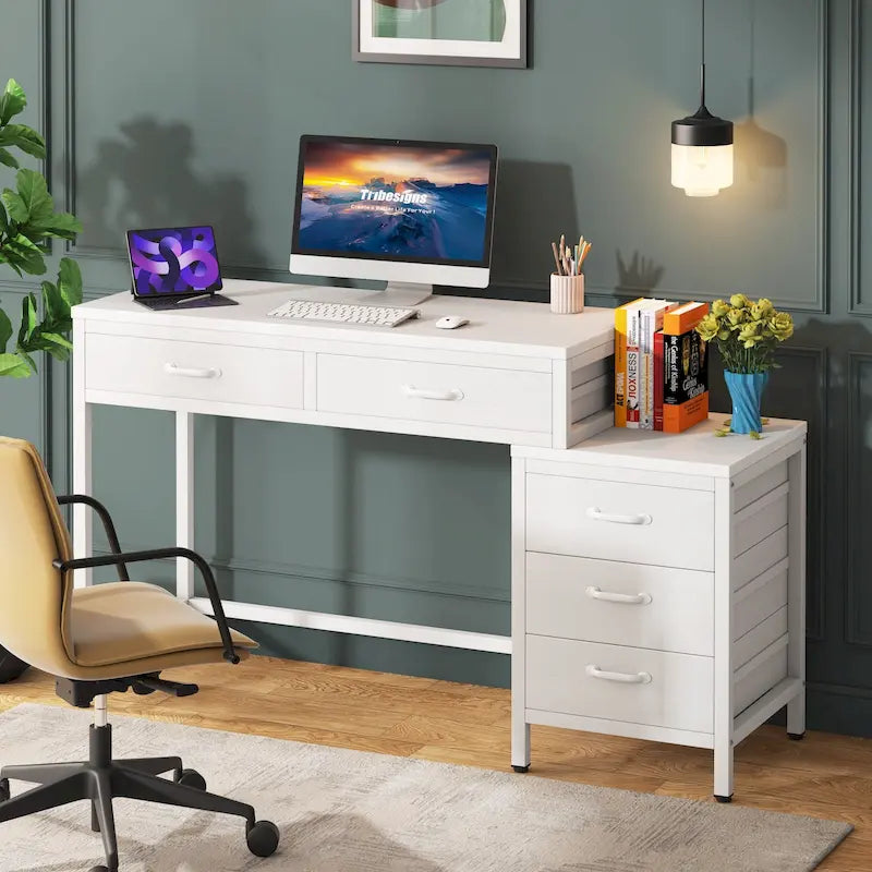 Computertisch mit 5 Schubladen und umbaubarem Aktenschrank