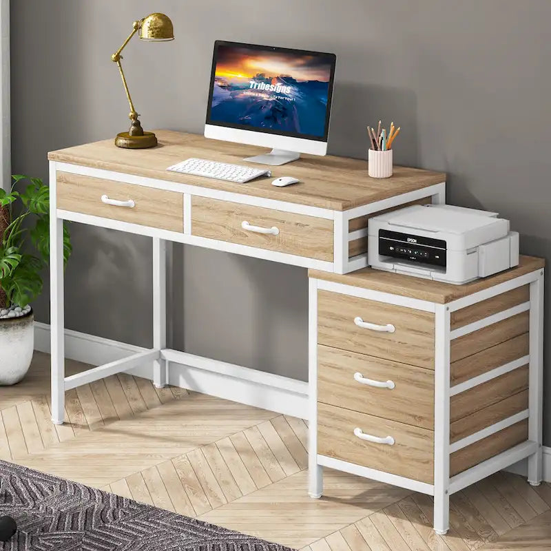 Computertisch mit 5 Schubladen und umbaubarem Aktenschrank