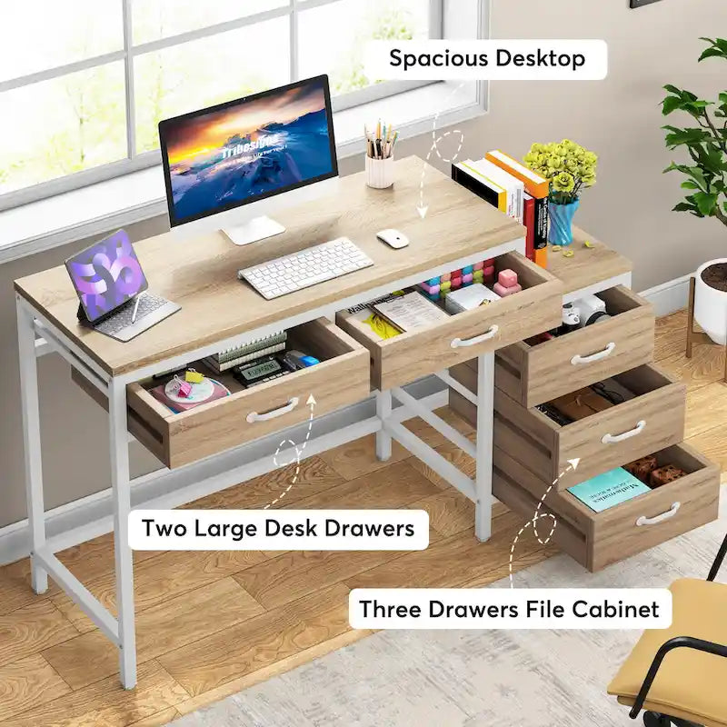 Computertisch mit 5 Schubladen und umbaubarem Aktenschrank