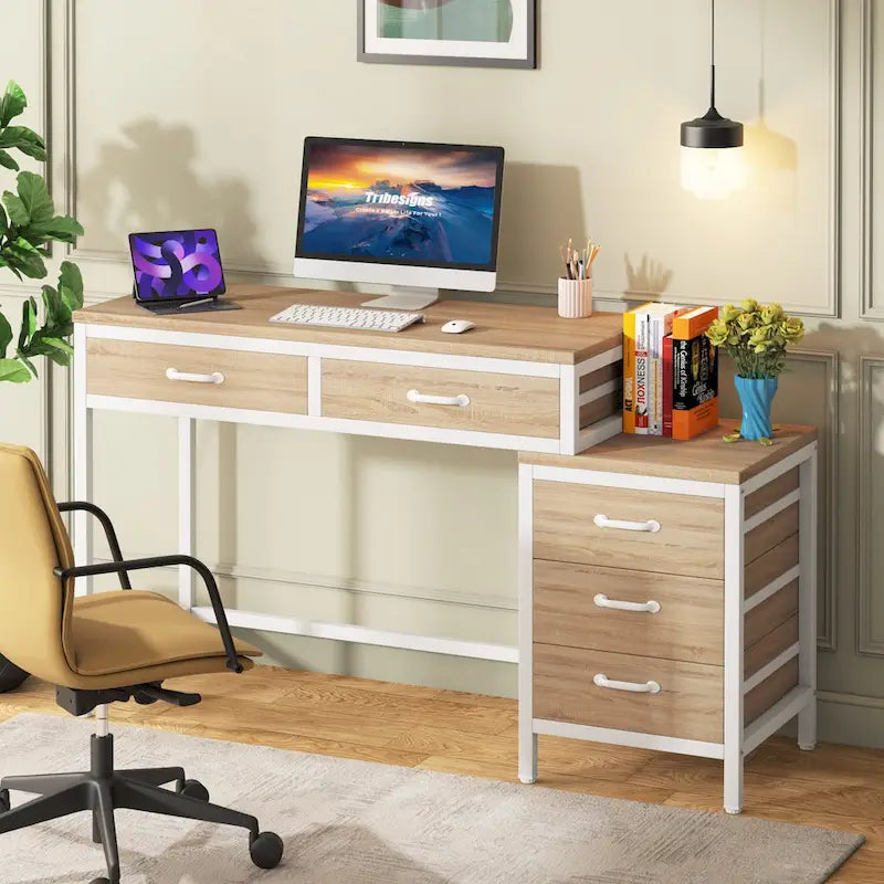 Computertisch mit 5 Schubladen und umbaubarem Aktenschrank