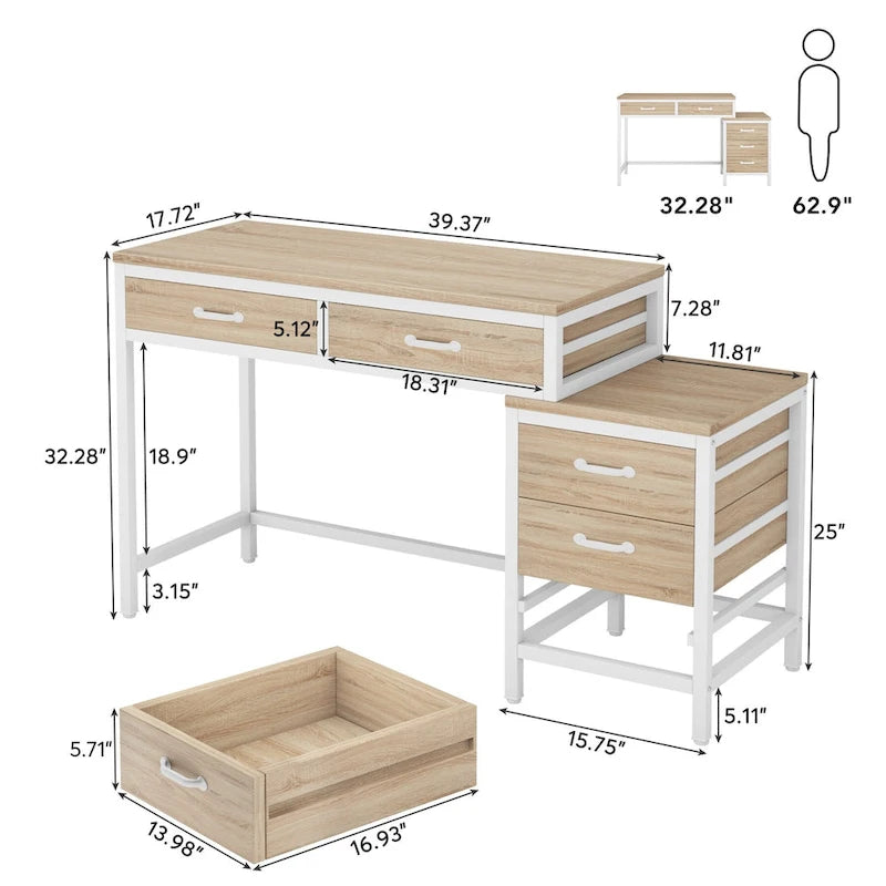 Computertisch mit 5 Schubladen und umbaubarem Aktenschrank