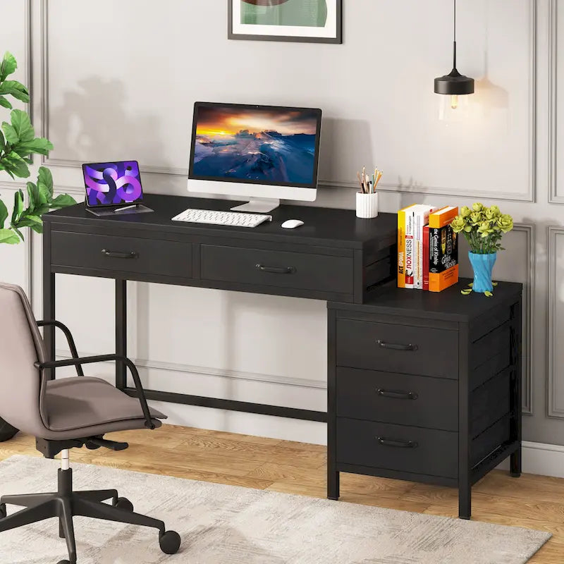Computertisch mit 5 Schubladen und umbaubarem Aktenschrank