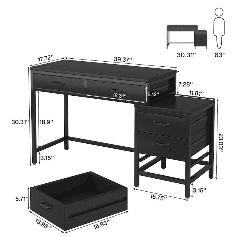 Computertisch mit 5 Schubladen und umbaubarem Aktenschrank