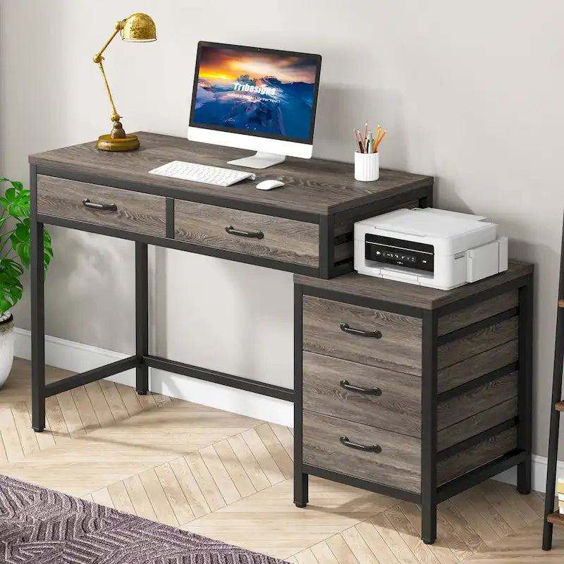 Computertisch mit 5 Schubladen und umbaubarem Aktenschrank