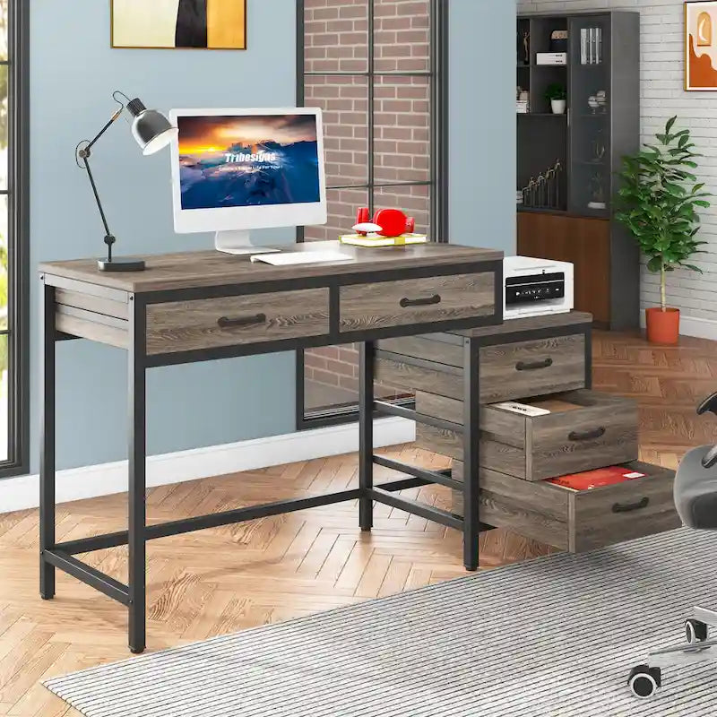 Computertisch mit 5 Schubladen und umbaubarem Aktenschrank