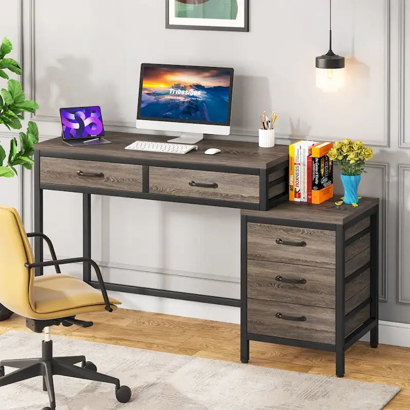 Computertisch mit 5 Schubladen und umbaubarem Aktenschrank