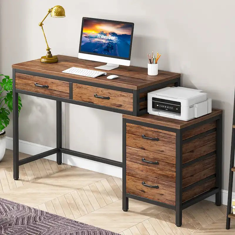 Computertisch mit 5 Schubladen und umbaubarem Aktenschrank
