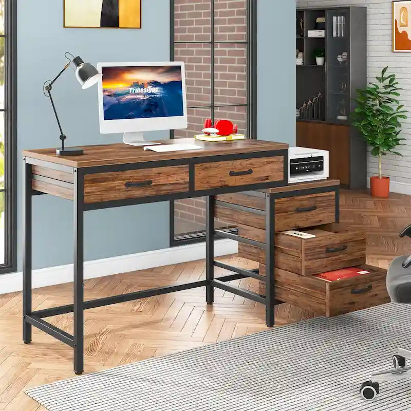 Computertisch mit 5 Schubladen und umbaubarem Aktenschrank