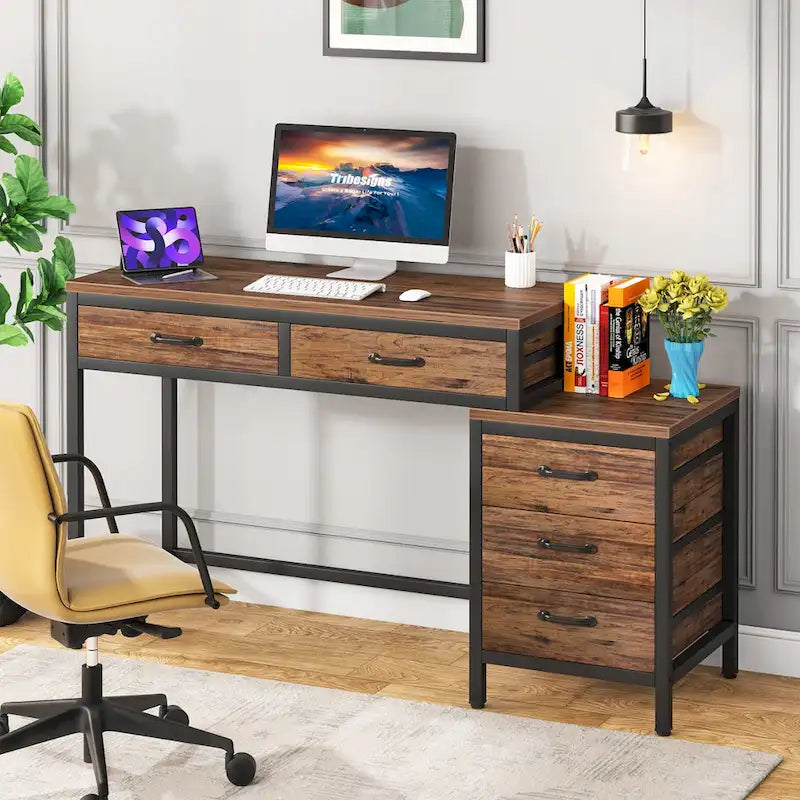Computertisch mit 5 Schubladen und umbaubarem Aktenschrank