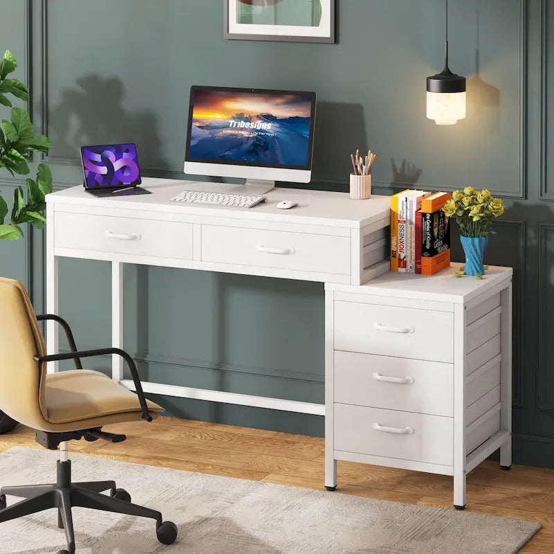 Computertisch mit 5 Schubladen und umbaubarem Aktenschrank