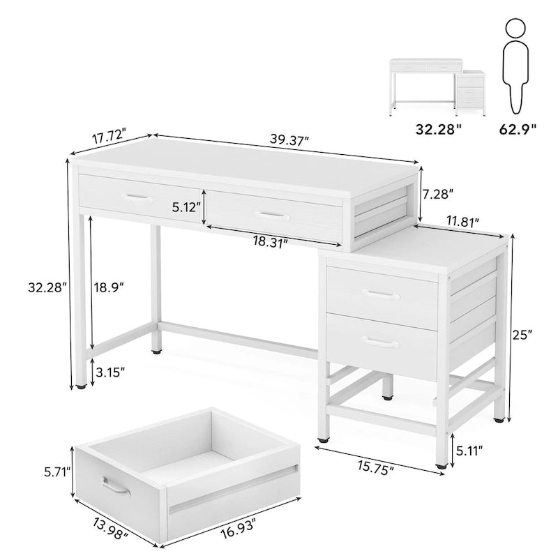 Computertisch mit 5 Schubladen und umbaubarem Aktenschrank