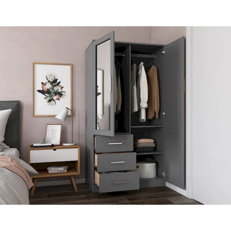 100 % Massivholz-Kleiderschrank mit Massivholz- oder Spiegeltüren