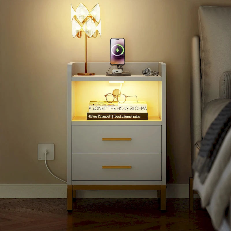 Moasis Set of 2 2-Drawers Nightstand with USB Charging Station for Bedroom Living Room