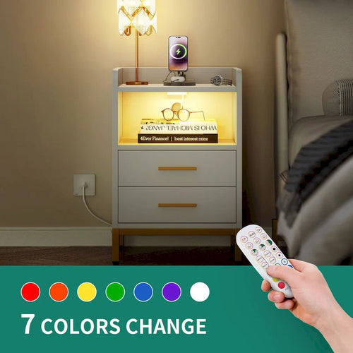Nachttisch mit 2 Schubladen, USB-Ladefunktion und RGB-LED-Beleuchtung (2er-Set)