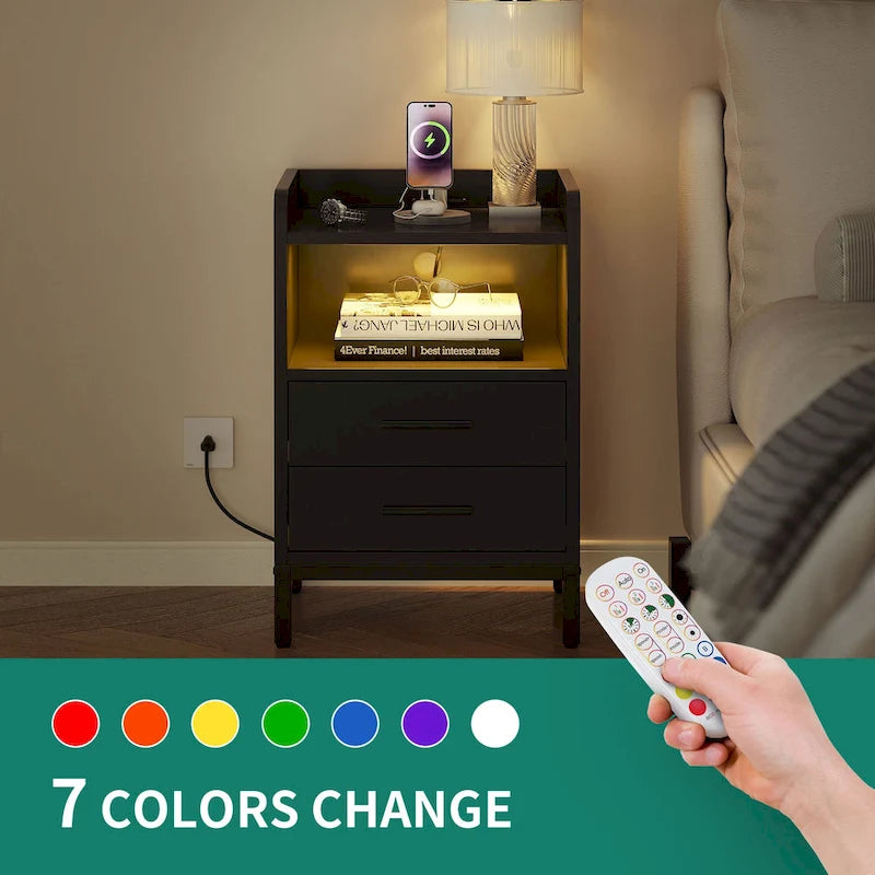 Nachttisch mit 2 Schubladen, USB-Ladefunktion und RGB-LED-Beleuchtung (2er-Set)