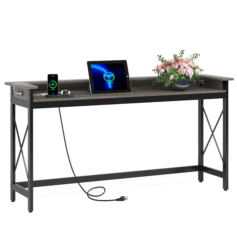 70.9" Konsolentisch mit integrierter Ladestation – USB-Anschlüsse & Steckdosen
