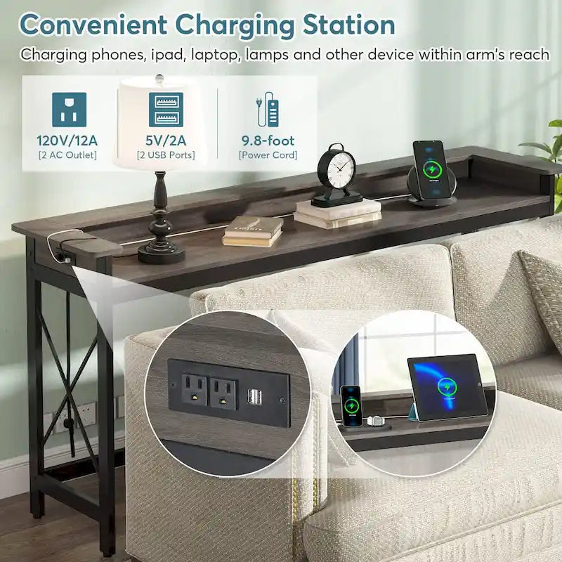 70.9" Konsolentisch mit integrierter Ladestation – USB-Anschlüsse & Steckdosen