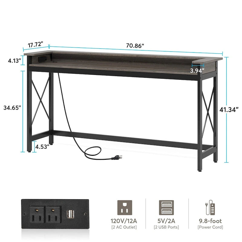 70.9" Konsolentisch mit integrierter Ladestation – USB-Anschlüsse & Steckdosen