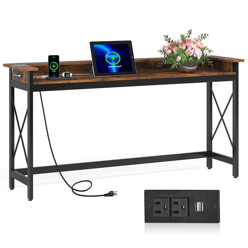 70.9" Konsolentisch mit integrierter Ladestation – USB-Anschlüsse & Steckdosen