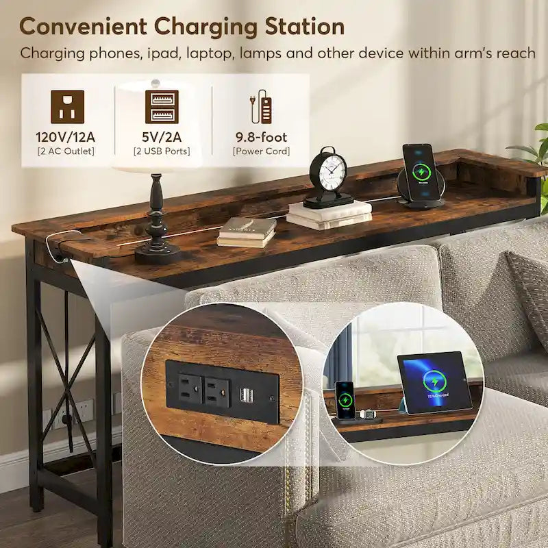 70.9" Konsolentisch mit integrierter Ladestation – USB-Anschlüsse & Steckdosen