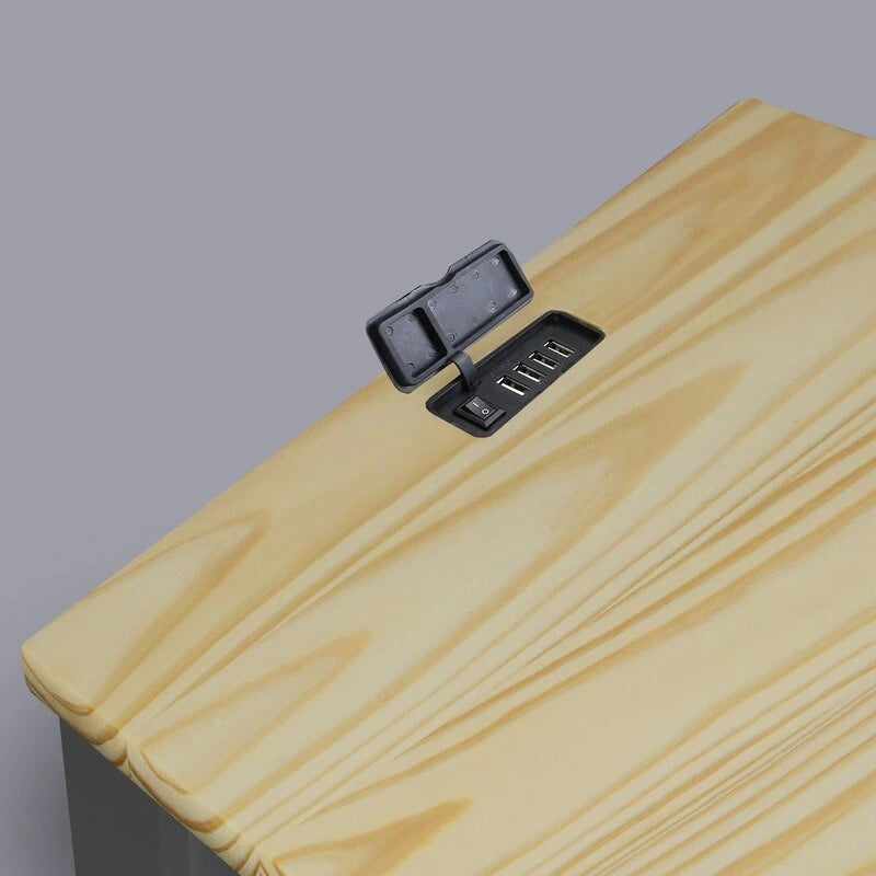 Nachttisch aus Massivholz mit 1 Schublade und USB-Anschlüssen
