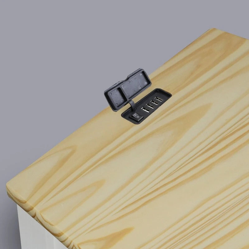 Nachttisch aus Massivholz mit 1 Schublade und USB-Anschlüssen