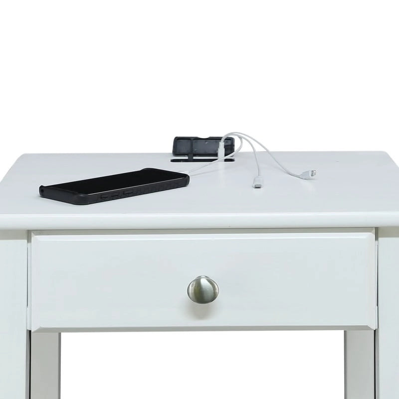 Nachttisch aus Massivholz mit 1 Schublade und USB-Anschlüssen