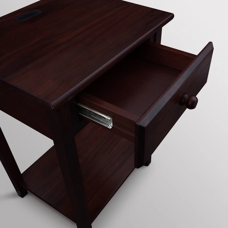 Nachttisch aus Massivholz mit 1 Schublade und USB-Anschlüssen