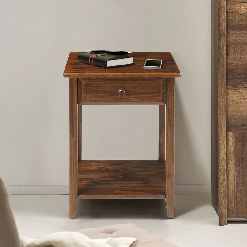 Nachttisch aus Massivholz mit 1 Schublade und USB-Anschlüssen
