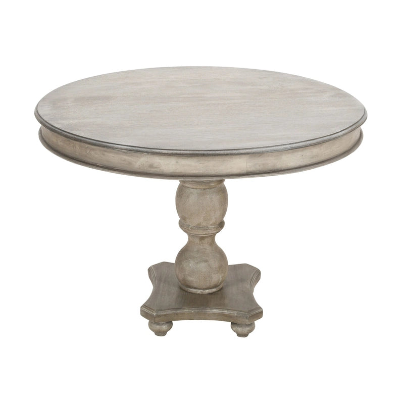 Runder Esstisch aus handgefertigtem Mangoholz, 42 Zoll – Washed White/Grau