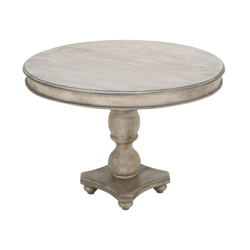 Runder Esstisch aus handgefertigtem Mangoholz, 42 Zoll – Washed White/Grau