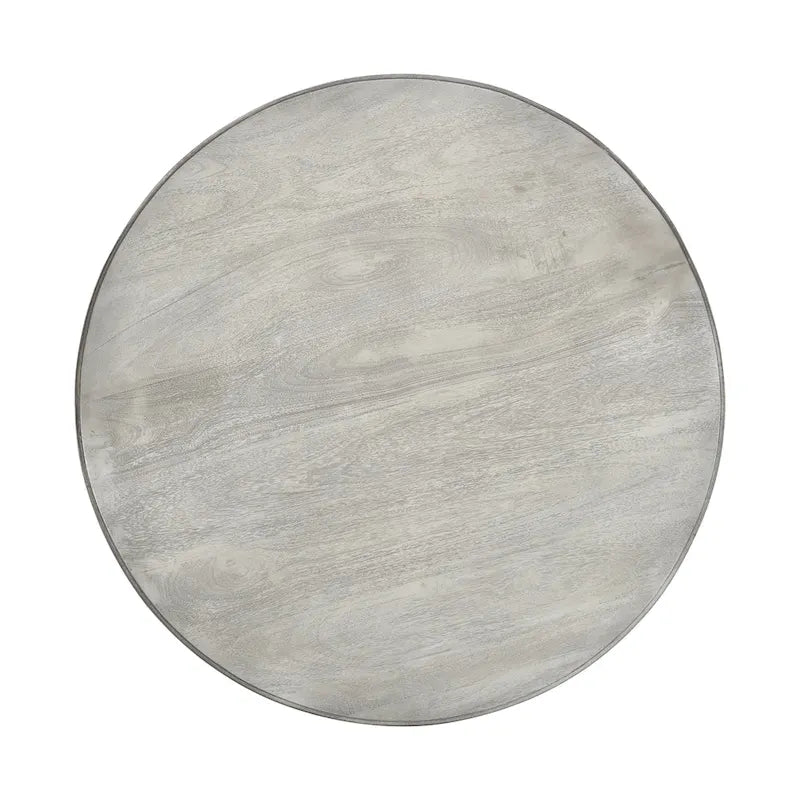 Runder Esstisch aus handgefertigtem Mangoholz, 42 Zoll – Washed White/Grau