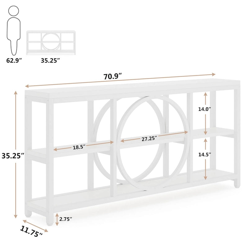 70.9" Industrial Sofa Konsolentisch mit Metallbeinen - 3 Ebenen