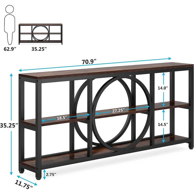 70.9" Industrial Sofa Konsolentisch mit Metallbeinen - 3 Ebenen