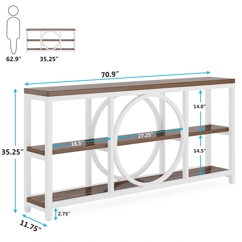 70.9" Industrial Sofa Konsolentisch mit Metallbeinen - 3 Ebenen